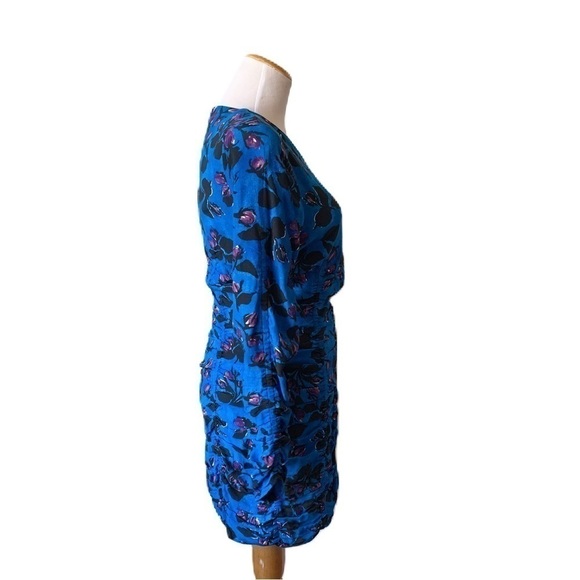 NEW 𝅺ZARA Cobalt Blue Floral Gathered Ruched  Mini Dress Size Medium - Picture 5 of 9